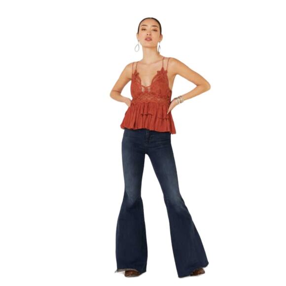 Free People Adella Cami NWT Winding Roads Rust Crochet Lace Peplum Ruffle XS - Picture 3 of 16